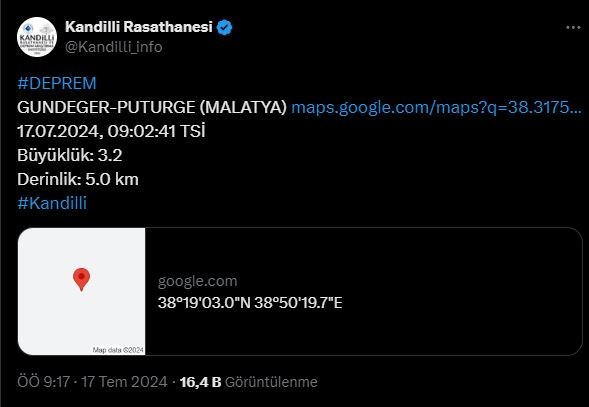 Malatya'da deprem! Kandilli Rasathanesi duyurdu