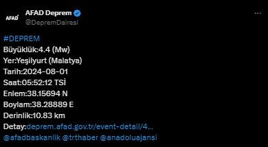 Malatya'da deprem! AFAD duyurdu