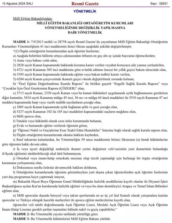 Resmi Gazete'de yayımlandı: Açık öğretime geçiş şartları değişti
