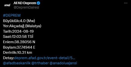 Malatya'da deprem! AFAD duyurdu
