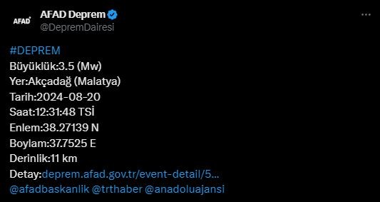 Malatya'da deprem oldu! AFAD duyurdu