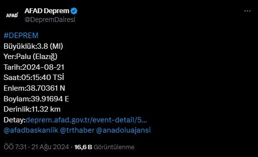 Elazığ ve Kahramanmaraş'ta deprem
