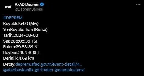 Bursa'da korkutan deprem! AFAD duyurdu