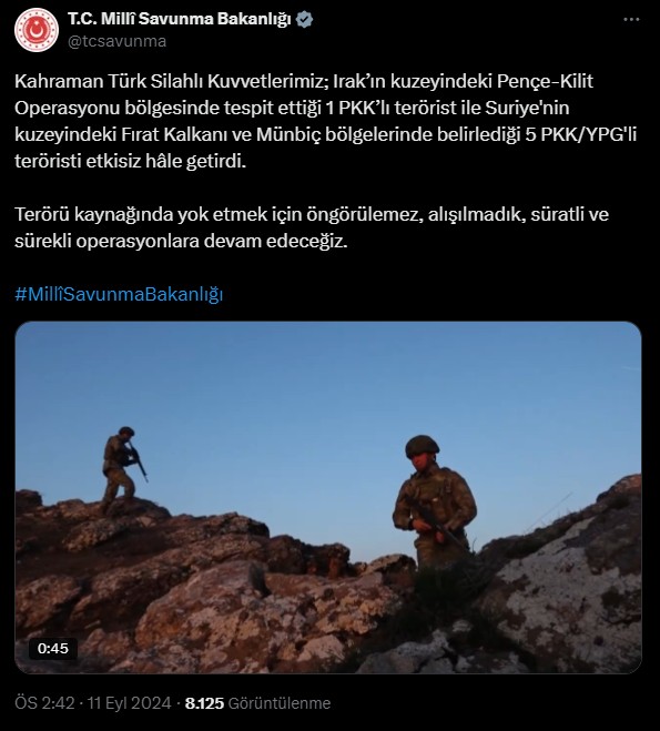 MSB duyurdu! 6 terörist etkisiz hale getirildi