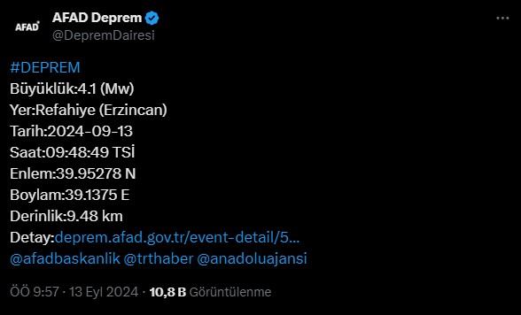 Erzincan'da şiddetli deprem! AFAD duyurdu
