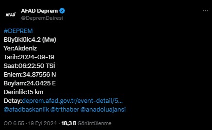 Akdeniz'de deprem! AFAD duyurdu