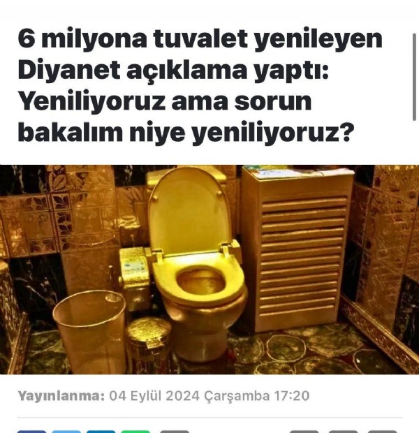 Diyanet’e ahlaksız saldırı: Halk TV'den 'altın klozet' algısı