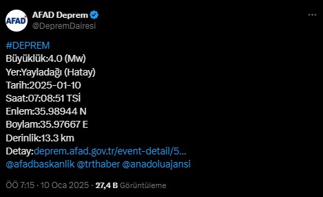 Hatay'da deprem! AFAD duyurdu
