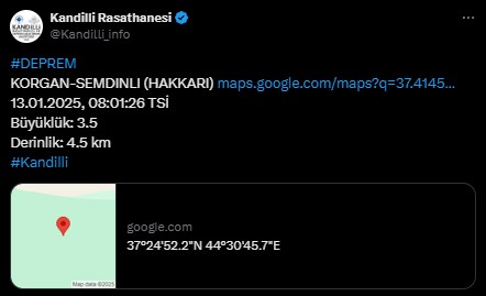 Hakkari'de deprem! Kandilli Rasathanesi duyurdu
