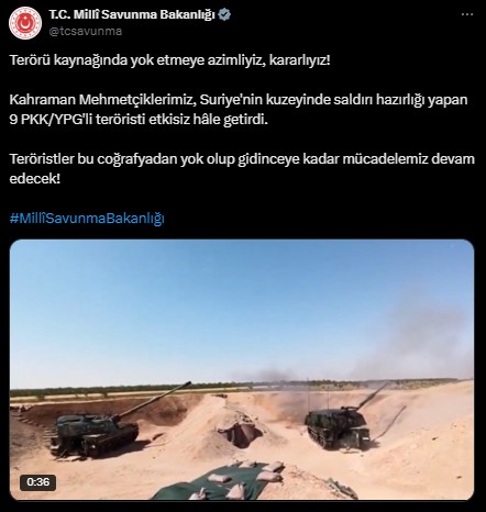 MSB duyurdu: 9 PKK/YPG'li terörist etkisiz hâle getirildi