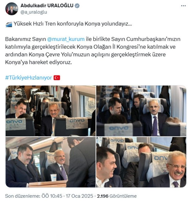 Uraloğlu ve Kurum'dan YHT yolculuğu! Konya'ya hızlı trenle gittiler