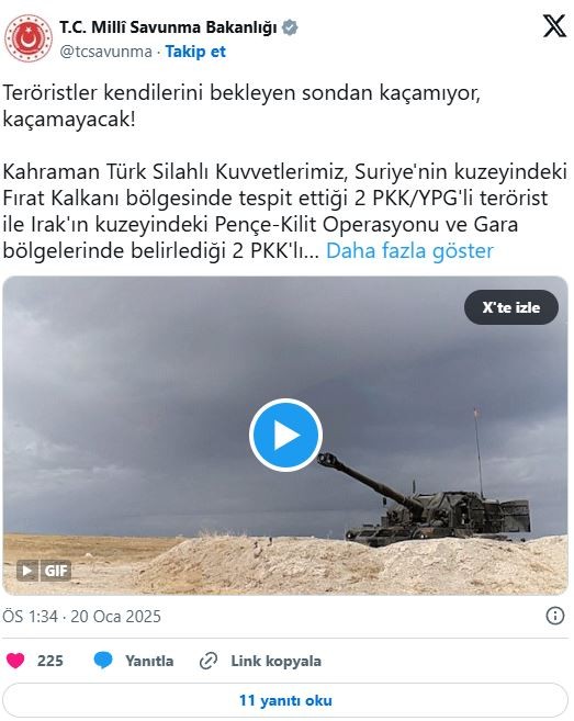 MSB duyurdu: 4 PKK'lı terörist etkisiz hale getirildi