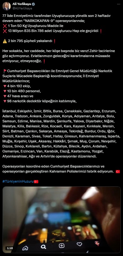 Bakan Yerlikaya duyurdu! 77 ilde zehir tacirlerine operasyon