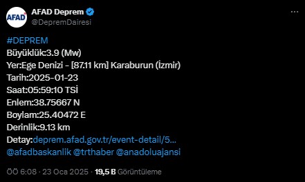 İzmir'de deprem! AFAD duyurdu
