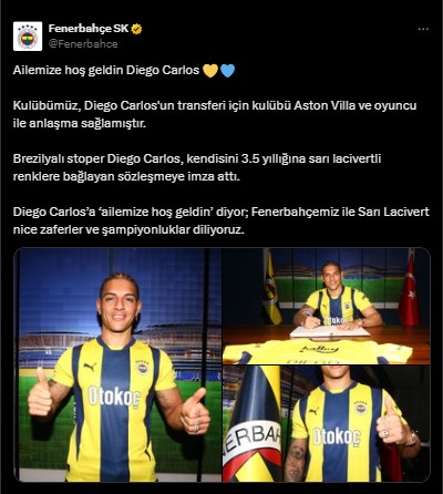 Fenerbahçe Diego Carlos'u resmen duyurdu! 3,5 yıllık imza geldi