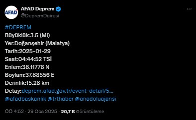 Malatya'da deprem! AFAD duyurdu