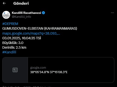 Kahramanmaraş'ta deprem! Kandilli Rasathanesi duyurdu