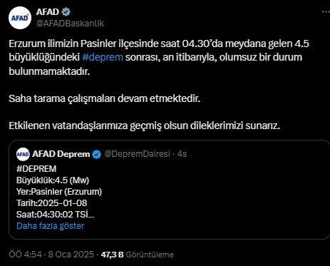 Erzurum'da deprem! AFAD duyurdu