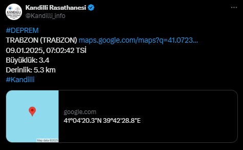 Trabzon'da deprem! Kandilli Rasathanesi duyurdu