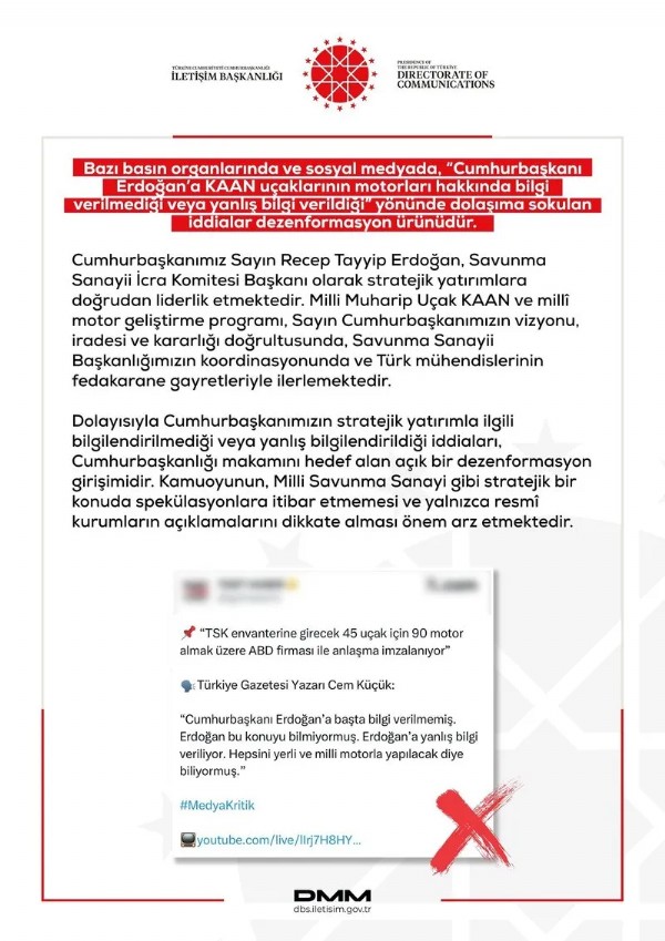 DMM'den açıklama geldi! Kaan motoru hakkındaki iddialar yalanlandı