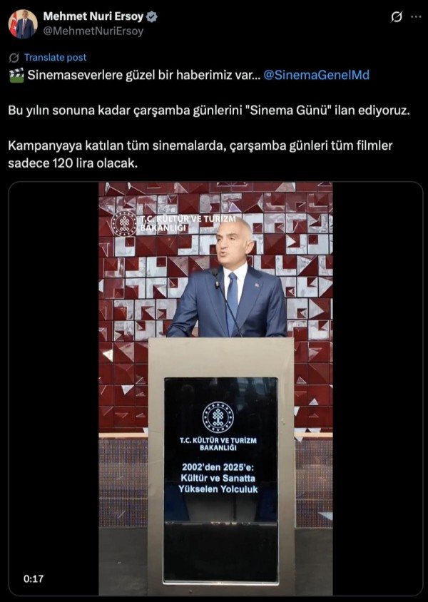 Bakanlık duyurdu! O gün sinema biletleri 120 TL olacak