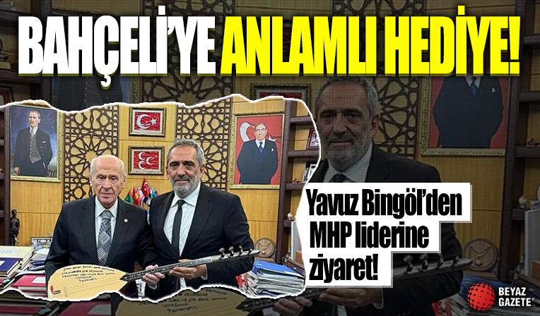 Sanatçı Yavuz Bingöl, Bahçeli'ye bağlama hediye etti! 'Alevi Bektaşiler olarak kendisine minnettarız'