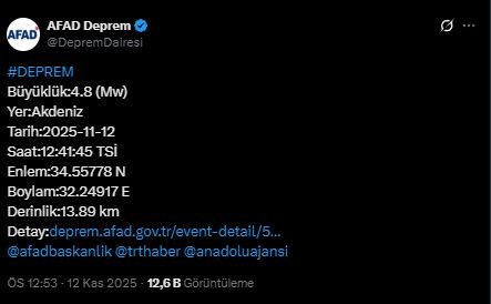 Akdeniz'de deprem! AFAD duyurdu