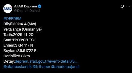 Osmaniye'de deprem! AFAD duyurdu