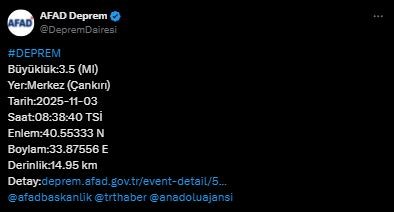 Çankırı'da deprem oldu! AFAD büyüklüğünü açıkladı