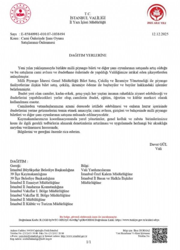 Cami Önlerinde Şans Oyunları Satışı Yasak!