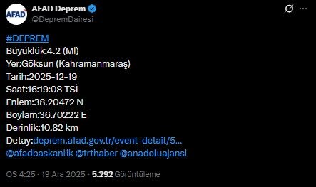 Kahramanmaraş'ta deprem! AFAD duyurdu