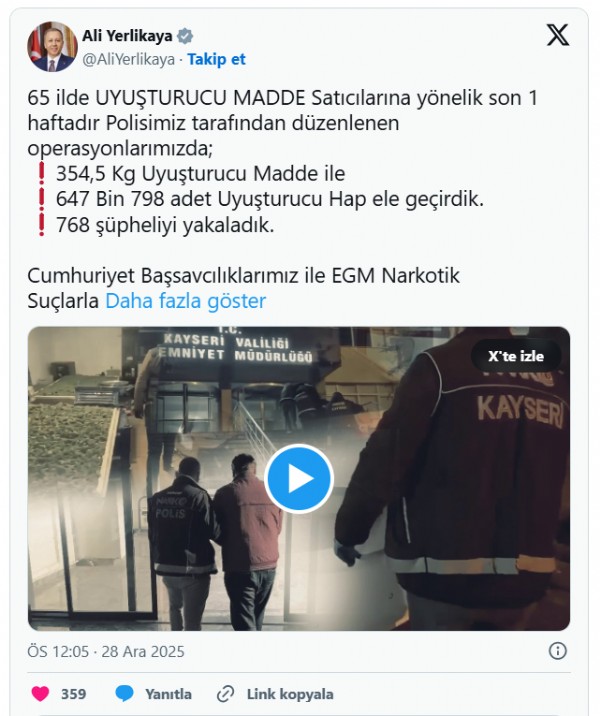 Bakan Yerlikaya Duyurdu! 65 İlde Operasyon...