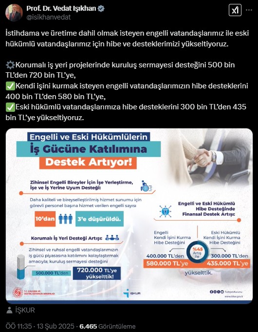 Bakan Işıkhan duyurdu! Engelli vatandaşlar ile eski hükümlülere destek artırıldı