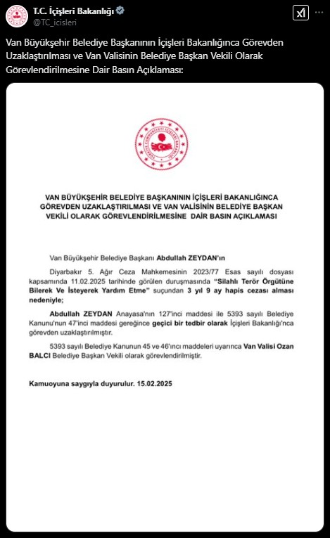 DEM'li Van Büyükşehir Belediye Başkanı Abdullah Zeydan görevinden alındı: İşte yerine görevlendirilen isim