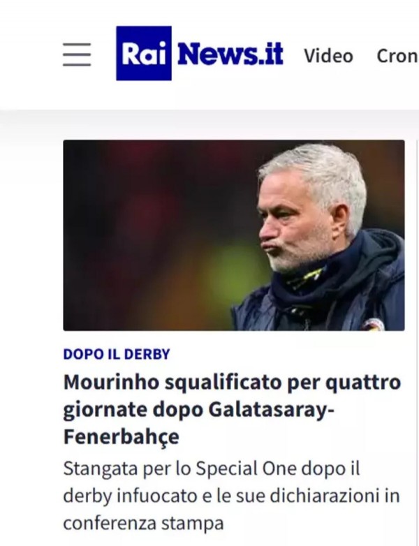 Jose Mourinho'nun 4 maçlık cezası dünya basınında