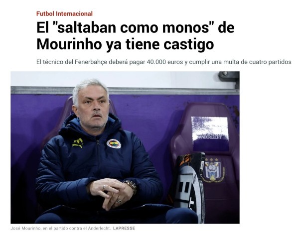 Jose Mourinho'nun 4 maçlık cezası dünya basınında