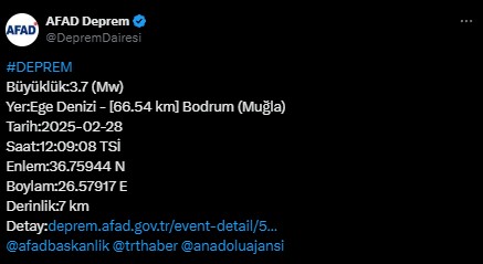 Muğla'da deprem! AFAD duyurdu