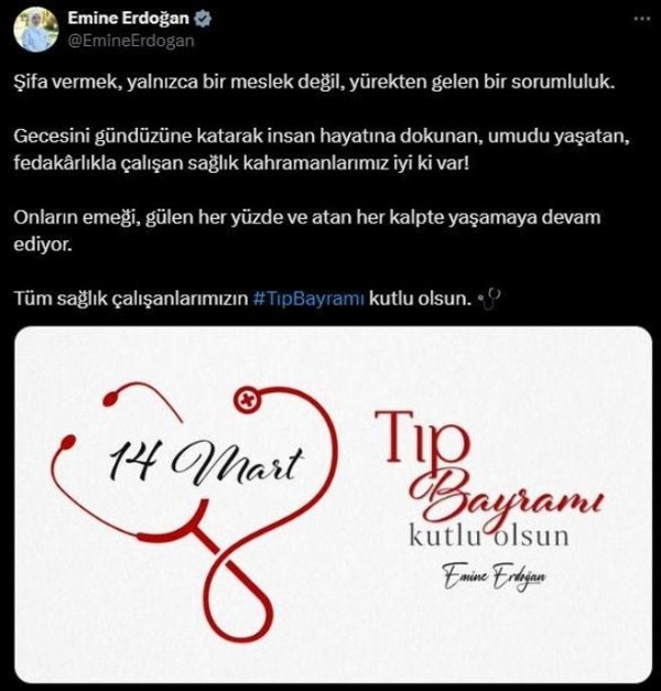 Emine Erdoğan'dan Tıp Bayramı mesajı