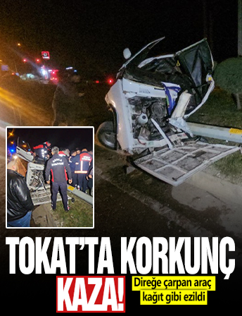 Tokat’ta direğe çarpan Tofaş kağıt gibi ezildi