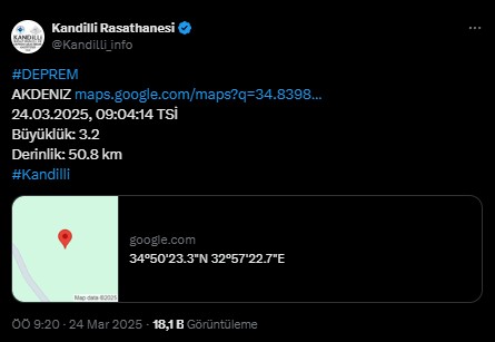 Akdeniz'de deprem! Kandilli ilk verileri paylaştı