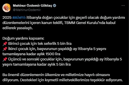 Bakan Göktaş'tan annelere müjde! Meclis'ten geçti