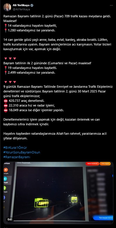Bakan Yerlikaya acı haberi duyurdu! Bayramın ilk iki günü 19 can kaybı