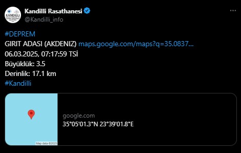 Akdeniz'de deprem! Kandilli ilk verileri paylaştı