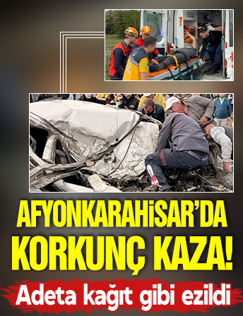 Afyonkarahisar'da tırla çarpışan otomobil kağıt gibi ezildi: 1 ölü, 1 yaralı