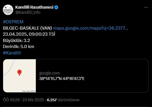 Van'da deprem! Kandilli Rasathanesi duyurdu