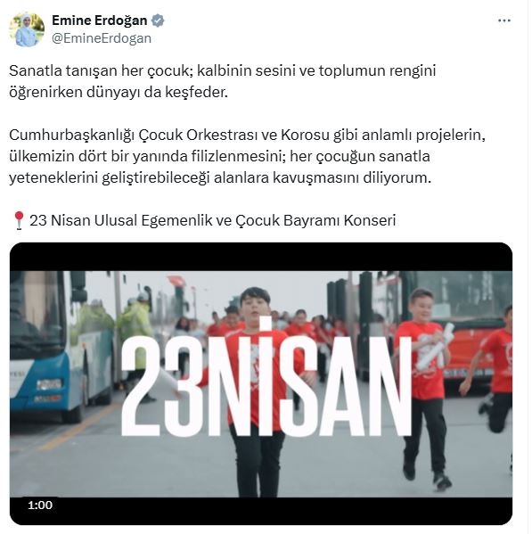 Emine Erdoğan'dan '23 Nisan Konseri' paylaşımı