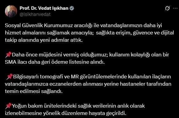 Bakan duyurdu! Bir SMA ilacı daha geri ödeme listesinde