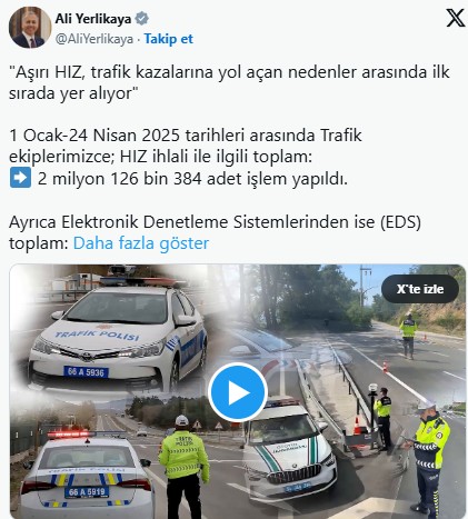 Bakan Yerlikaya açıkladı: 4 ayda 3 milyon 641 bin 525 araç denetlendi