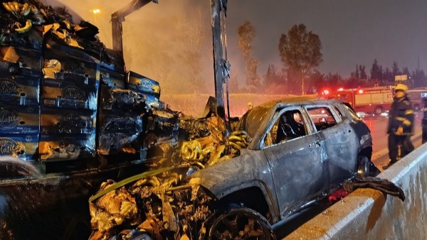 Adana'da kaza yapan otomobil alev alev yandı