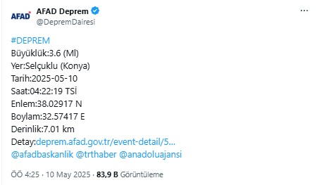 Konya'da deprem! AFAD duyurdu